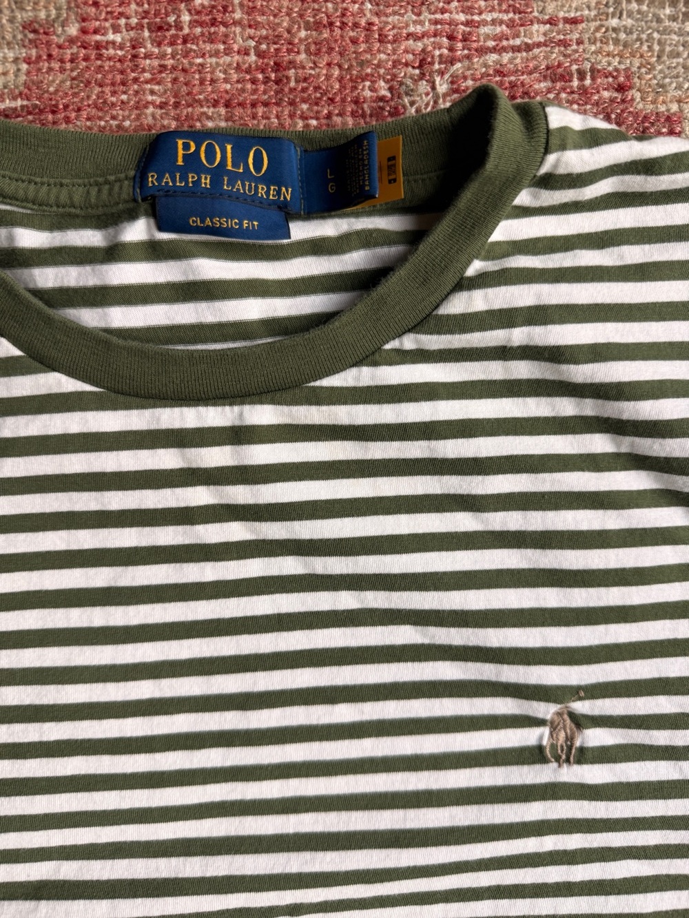 Polo by Ralph Lauren Olive & White Striped Crew Tee